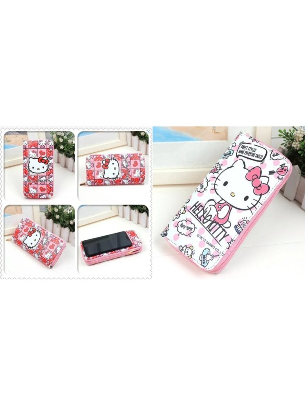 Hello Kitty Long Wallets Organizer Cute Zipper Closure Safe Clutch Lot 2
